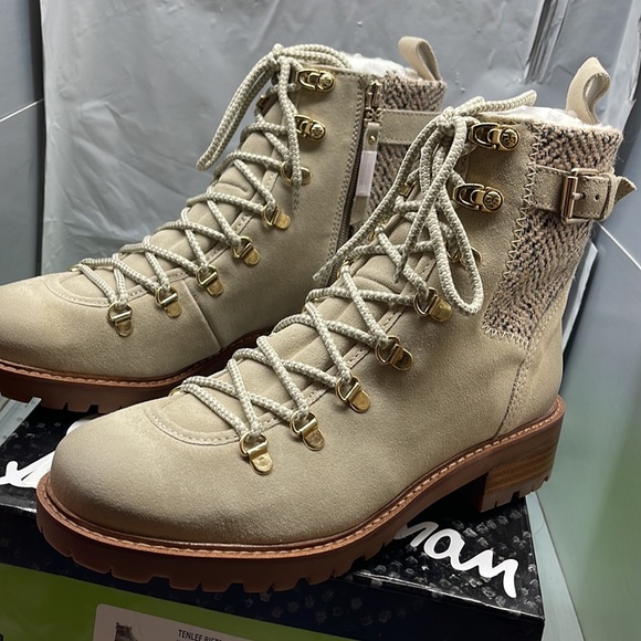 BNIB Sam Edelman Tenlee Bistro Combat Suede Boots Tan 9M - Picture 5 of 11